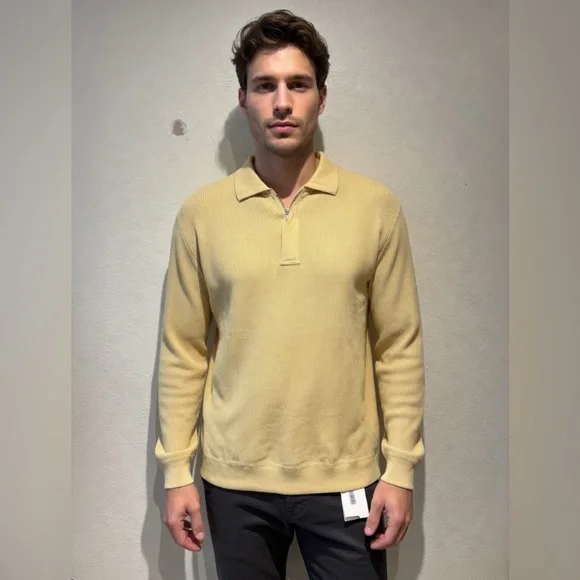 Ermenegildo Zegna Men’s Knit Polo Sweater Cotton Lightweight Sz M in Yellow - Picture 1 of 2